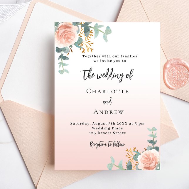 Invitación boda de lujo Rosa florals de oro verde (Subido por el creador)