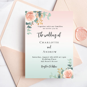 Invitación boda de lujo Rosa oro verde florals