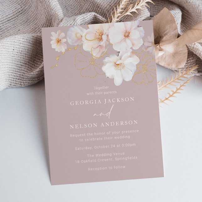 Invitación Boda de lujo Rubor Wildflowers Gold (Subido por el creador)