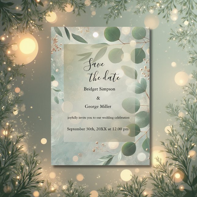 Invitación boda de lujo Sage Green Eucalyptus a salvo la fech (Subido por el creador)