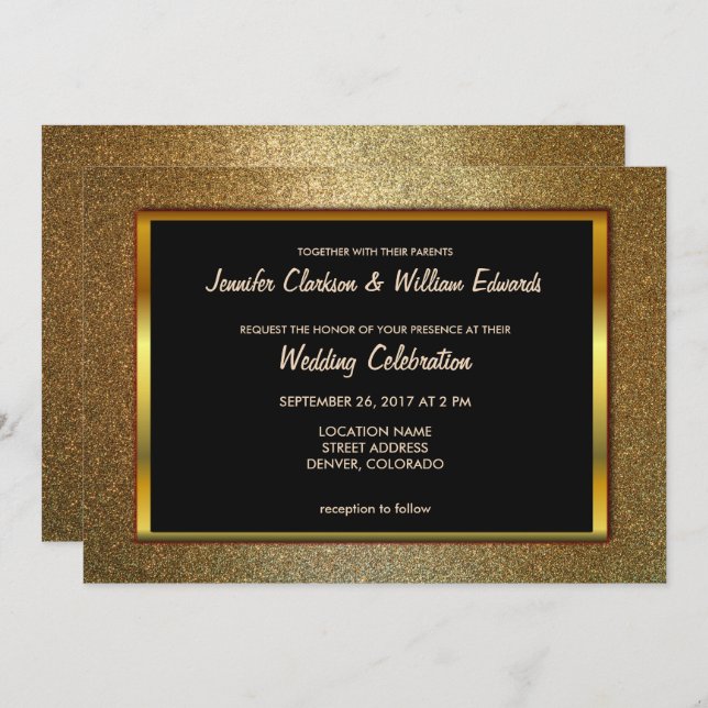 Invitación Boda de lujo sofisticada moderna del purpurina del (Anverso / Reverso)