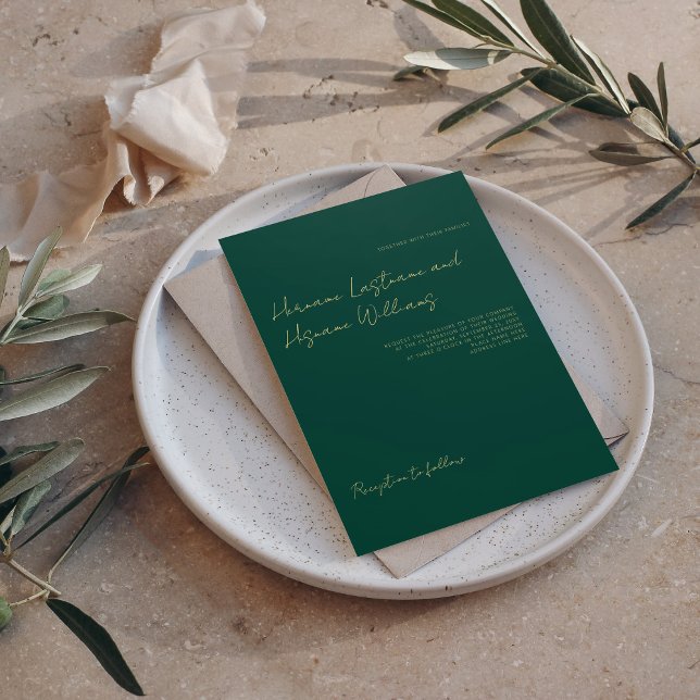 Invitación Boda de lujo verde esmeralda simple minimalista (Subido por el creador)