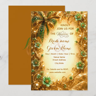 Invitación Boda de lujo verde esmeralda y dorado