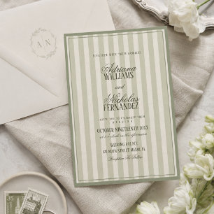 Invitación Boda de lujo verde salvia rayado