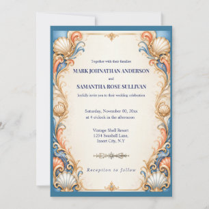 Invitación Boda de lujo Vintage Seashell Playa