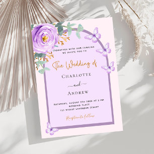 Invitación Boda de lujo violeta morado rosa con arco floral