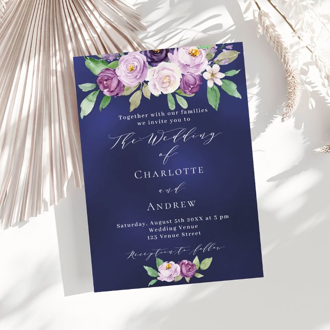 Invitación Boda de lujo violeta morado violeta azul marino (Subido por el creador)