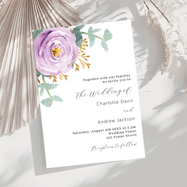Invitación Boda de lujo violeta violeta con flores (Subido por el creador)