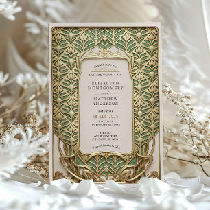 Invitación Boda de lujo y Art Nouveau verde
