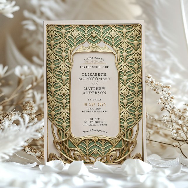 Invitación Boda de lujo y Art Nouveau verde (Subido por el creador)