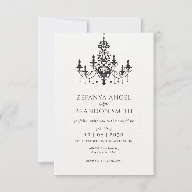 Invitación boda de lujosa lámpara de araña minimalista (Anverso)