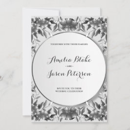 Invitación Boda de lujoso grabado en plata con follaje