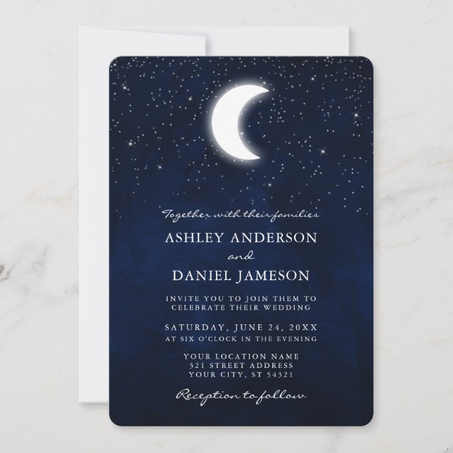 Invitación Boda de Luna Celeste y Estrellas (Anverso)