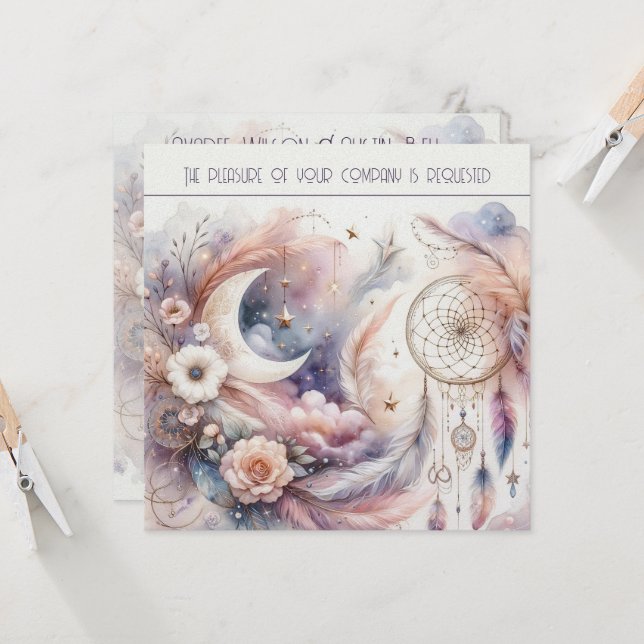 Invitación Boda de Luna Celestial Rosa y Oro (Anverso/Reverso In Situ)