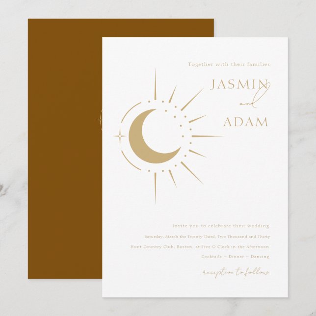 Invitación Boda de Luna Celestial y Estrellas (Anverso / Reverso)