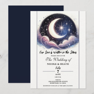 Invitación Boda de Luna de Acuarela Escrita en las Estrellas
