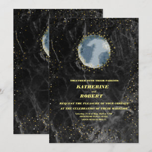Invitación boda de luna de las estrellas azules de medianoche