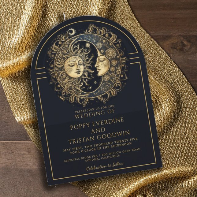 Invitación Boda de luna de oro negro celestial (Subido por el creador)