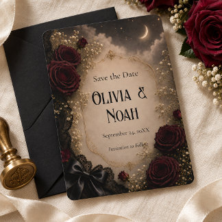 Invitación Boda de Luna Gótica Rosa de Borgoña Guardar la Fec