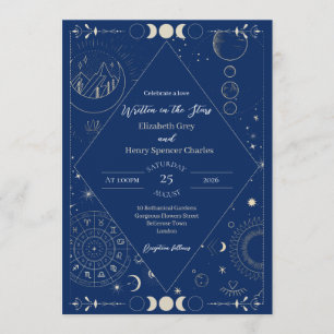 Invitación Boda de luna sol estrellas constelaciones
