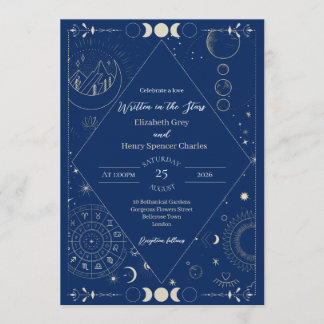 Invitación Boda de luna sol estrellas constelaciones