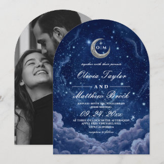 Invitación Boda de Luna y Estrellas Celestiales a Medianoche