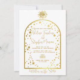 Invitación Boda de luna y sol de estrellas celestes blancas y