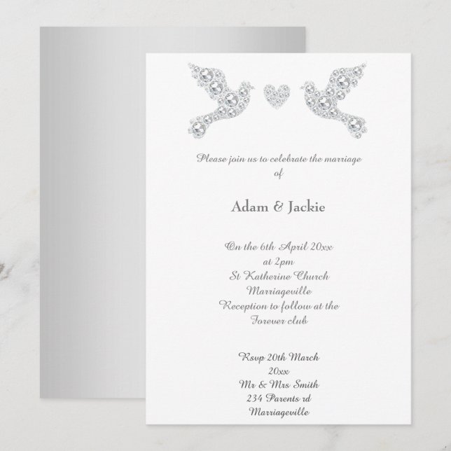 Invitación Boda de Luxe Diamond Love Dove (Anverso / Reverso)