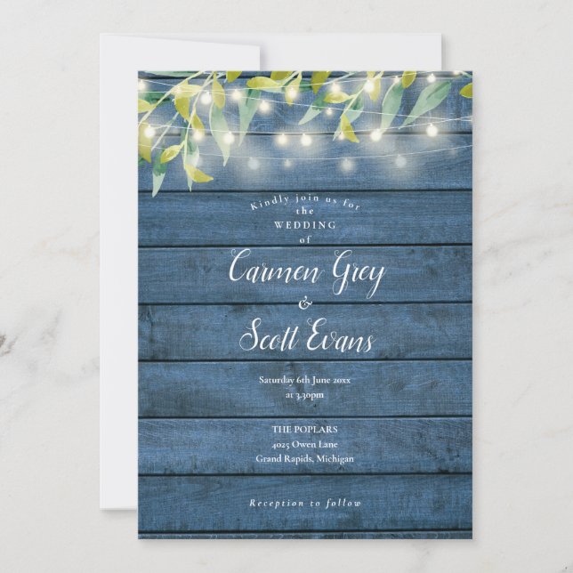 Invitación Boda de luz de cadena Eucalyptus de Madera Rusa Az (Anverso)