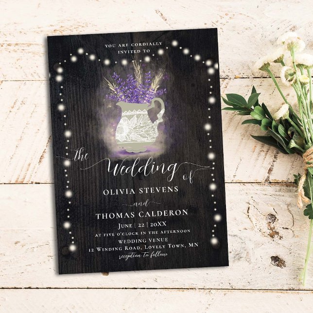 Invitación Boda de luz de encaje de madera de maceta de lavan (Subido por el creador)