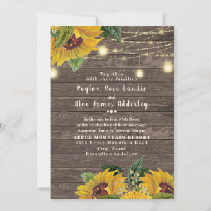 Invitación Boda de luz de girasol de madera rústica