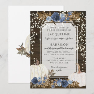 Invitación Boda de luz de guijarros con flores azules de la m