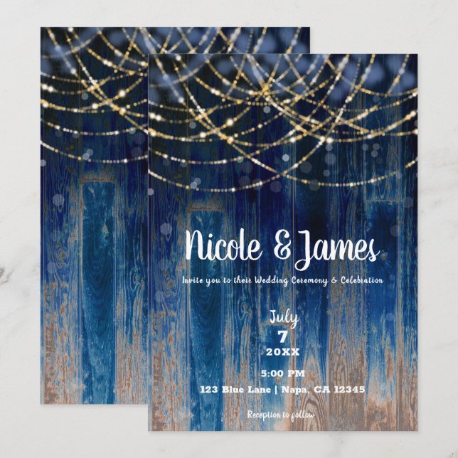 Invitación Boda de luz del Bokeh de madera de pajar de la cos (Anverso / Reverso)
