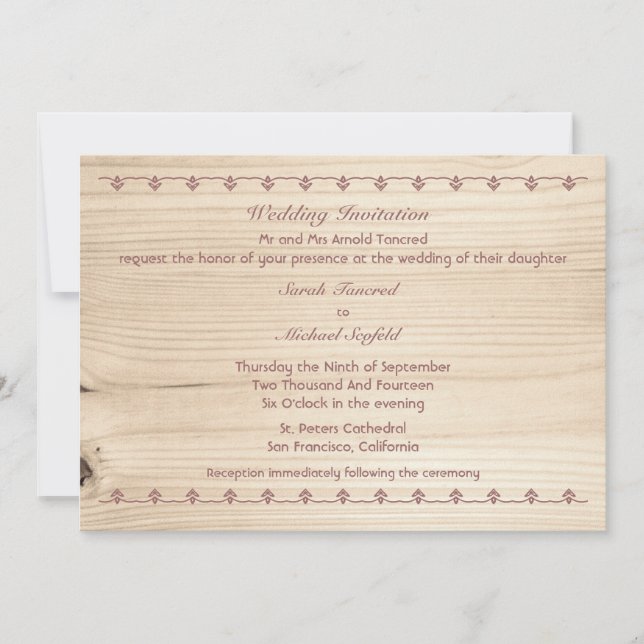 Invitación Boda de madera (Anverso)