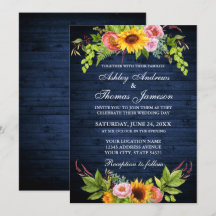 Boda de Madera Azul Rústico Floral de girasol