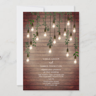 Invitación Boda de madera botánica de lámparas de época