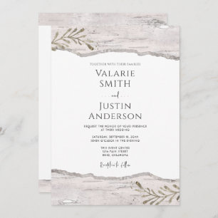 Invitación Boda de madera de Birch Rústico todo en uno