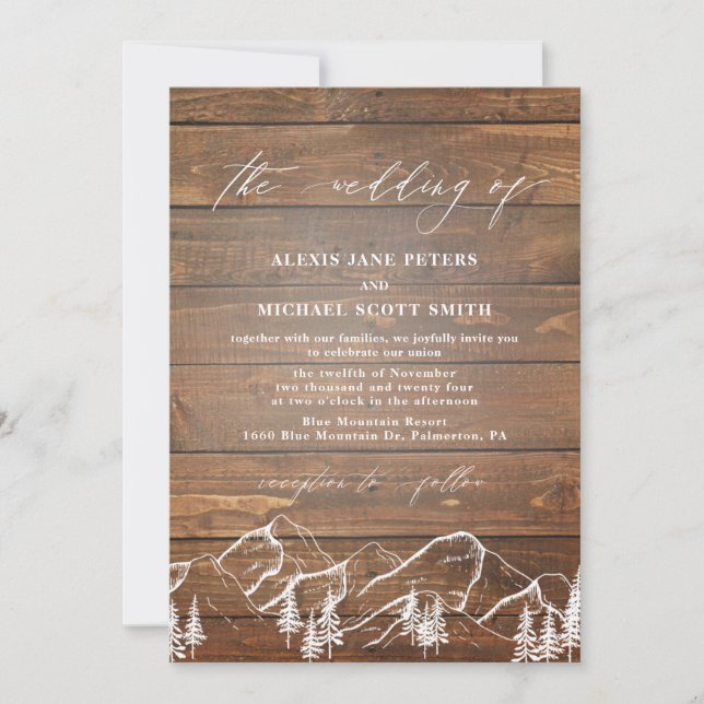 Invitación Boda de madera de caligrafía rústica elegante (Anverso)