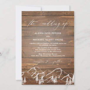 Invitación Boda de madera de caligrafía rústica elegante