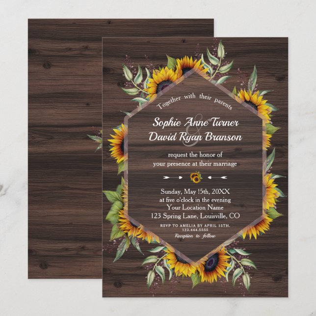 Invitación Boda De Madera De Flores De Agua Rústica (Anverso / Reverso)