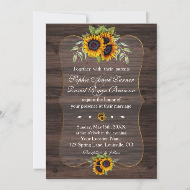 Invitación Boda De Madera De Flores De Agua Rústica (Anverso)