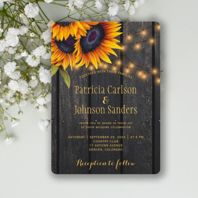Invitación Boda de madera de girasol rústico (Subido por el creador)