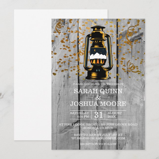 Invitación Boda de Madera de Granero Rústico Deteriorada (Anverso / Reverso)