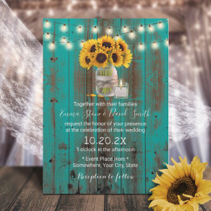 Invitación Boda de madera de grano Verde azulado de flor de g