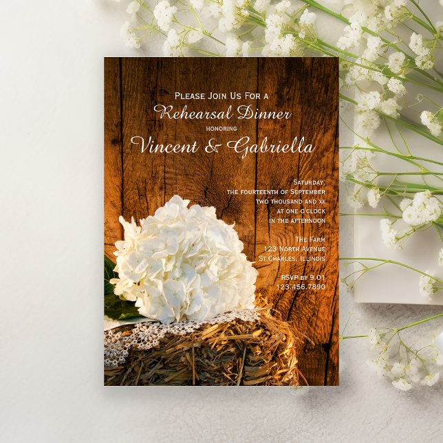 Invitación Boda de madera de hidrangea blanca Cena (Subido por el creador)