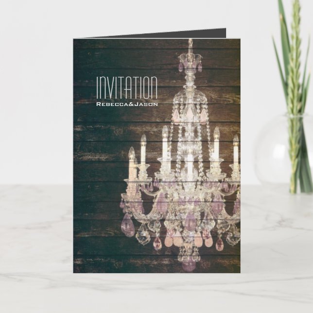 Invitación Boda de madera de la lámpara del granero rústico (Anverso)