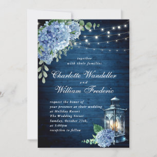 Invitación Boda de madera de la Marina Azul Hydrangea Lantern
