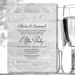 Invitación Boda De Madera De Lazo Blanco Después Del Fiesta
