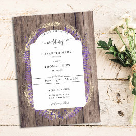Invitación Boda de madera de marco floral de trigo de lavanda
