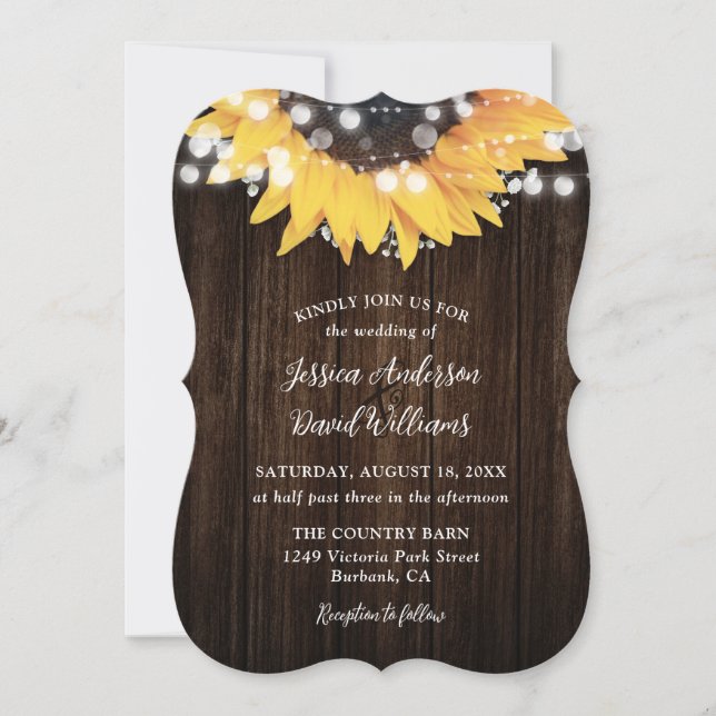 Invitación Boda de madera de pajar rústica de girasol (Anverso)